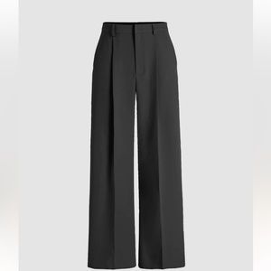 High Waisted Pleated Wide Leg Pants Black Size Small